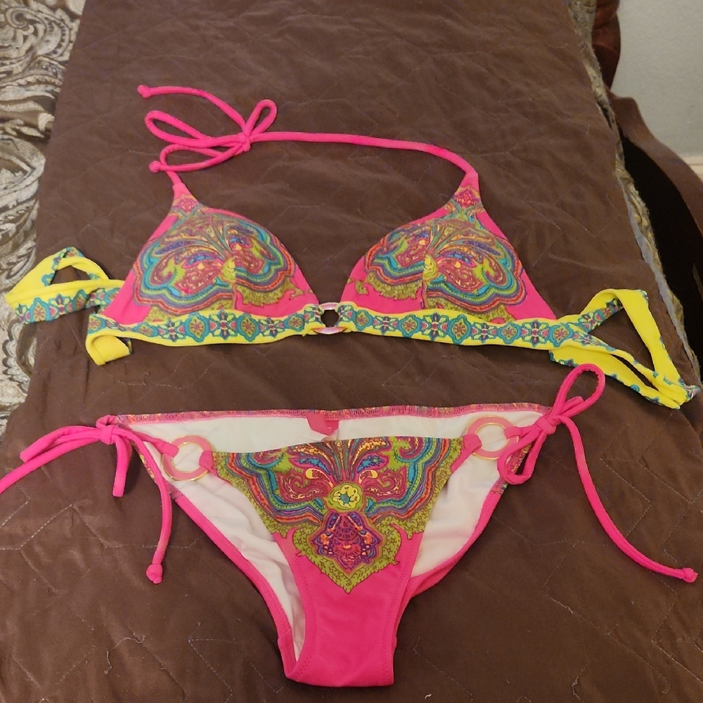 Victoria's Secret Multicolor Bikini with Pink and Yellow